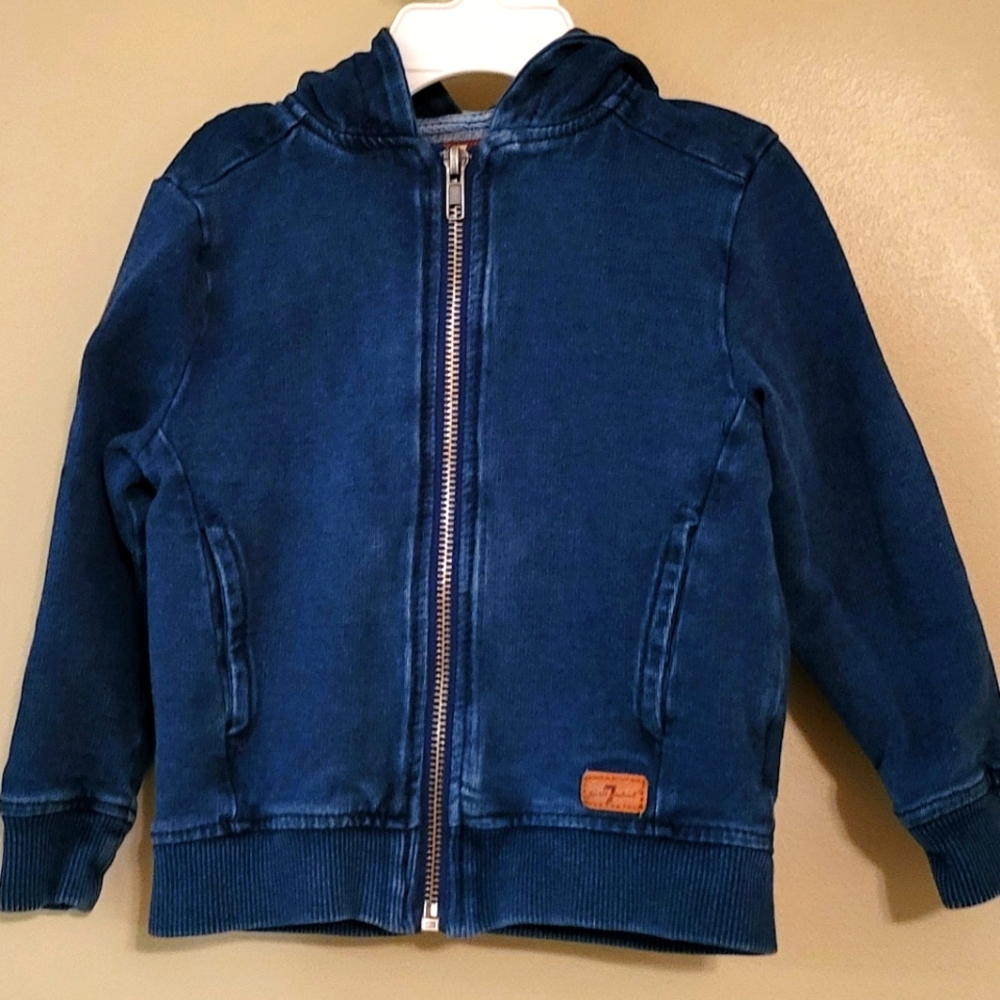 7 for all mankind denim look fitted zip up hoodie